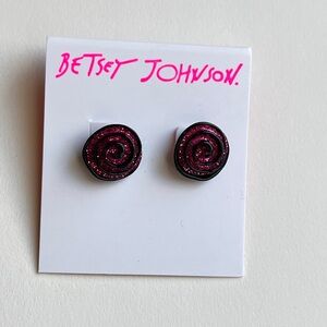 Betsey Johnson Glittery Pink and Black Swirl Earrings